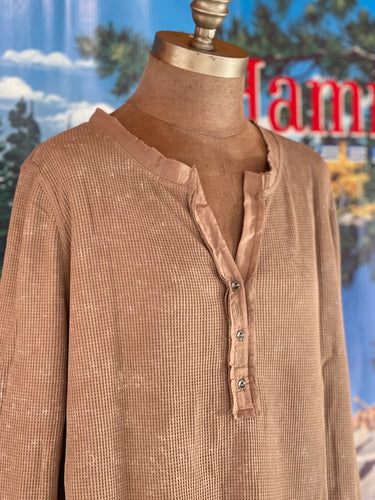 Pigment Washed Henley- Mocha